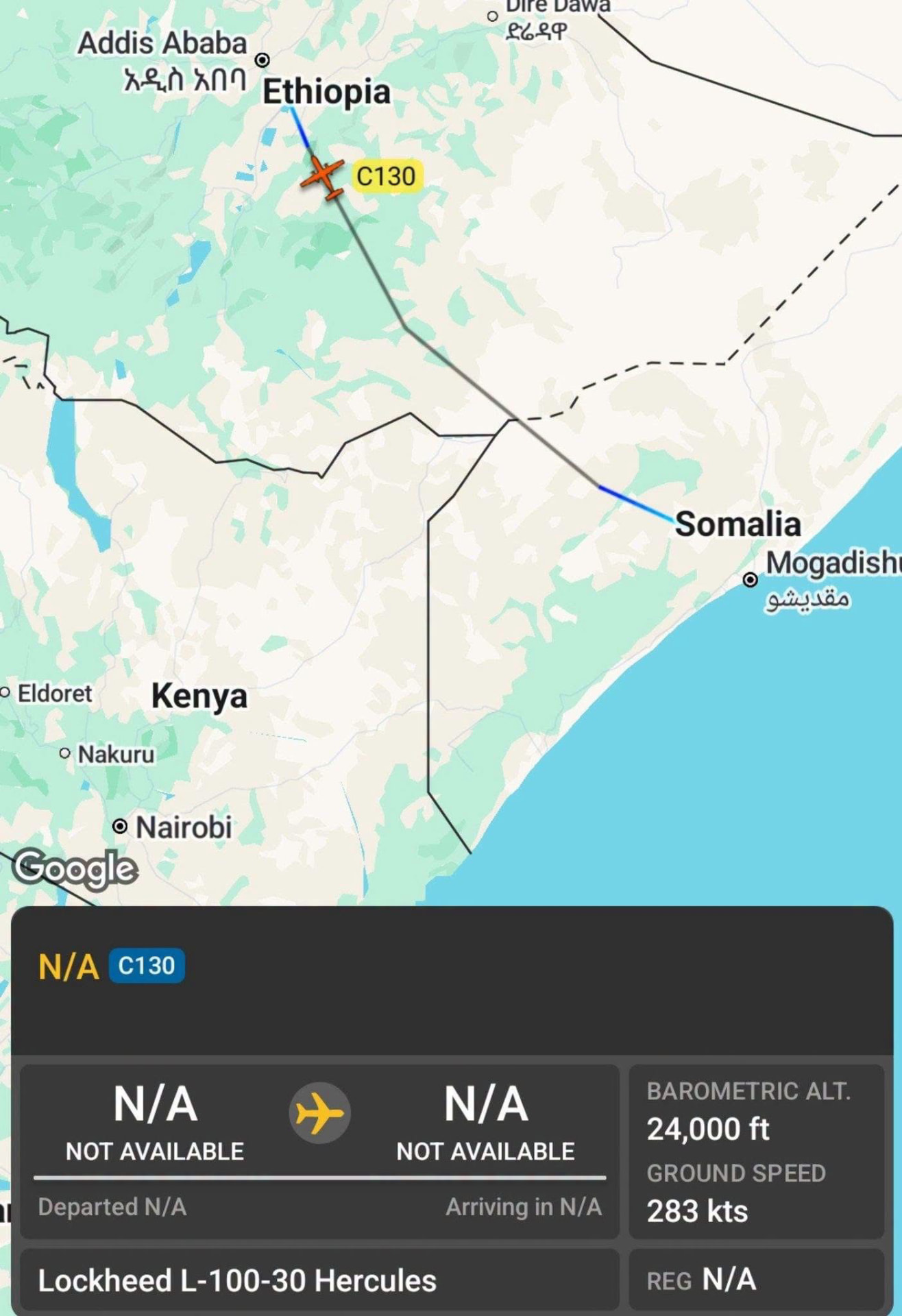 Dayuurad cargo oo ka duulay Juba, Muqdisho ku fadhiistay, haddana Harar Meda ku degtay